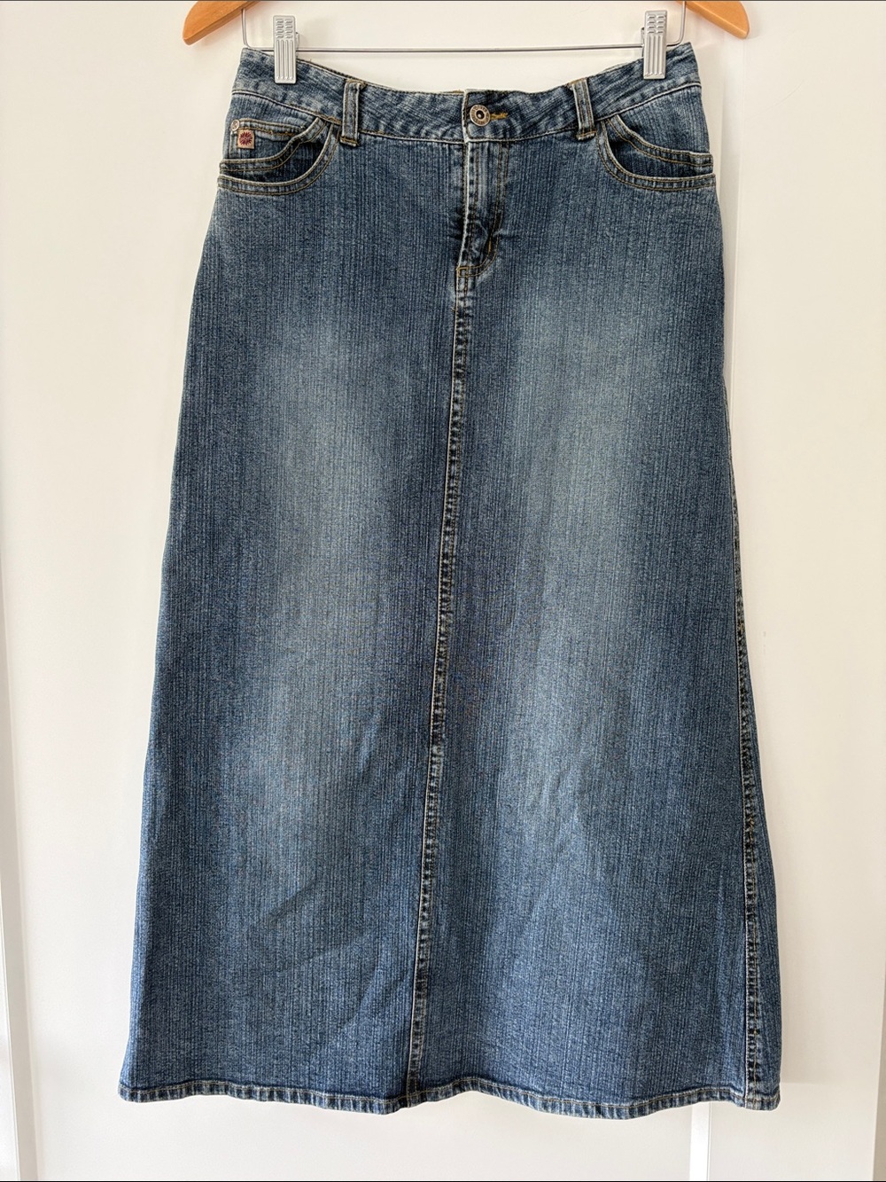 Vintage 80s 90s Paris Blues Denim Maxi Skirt